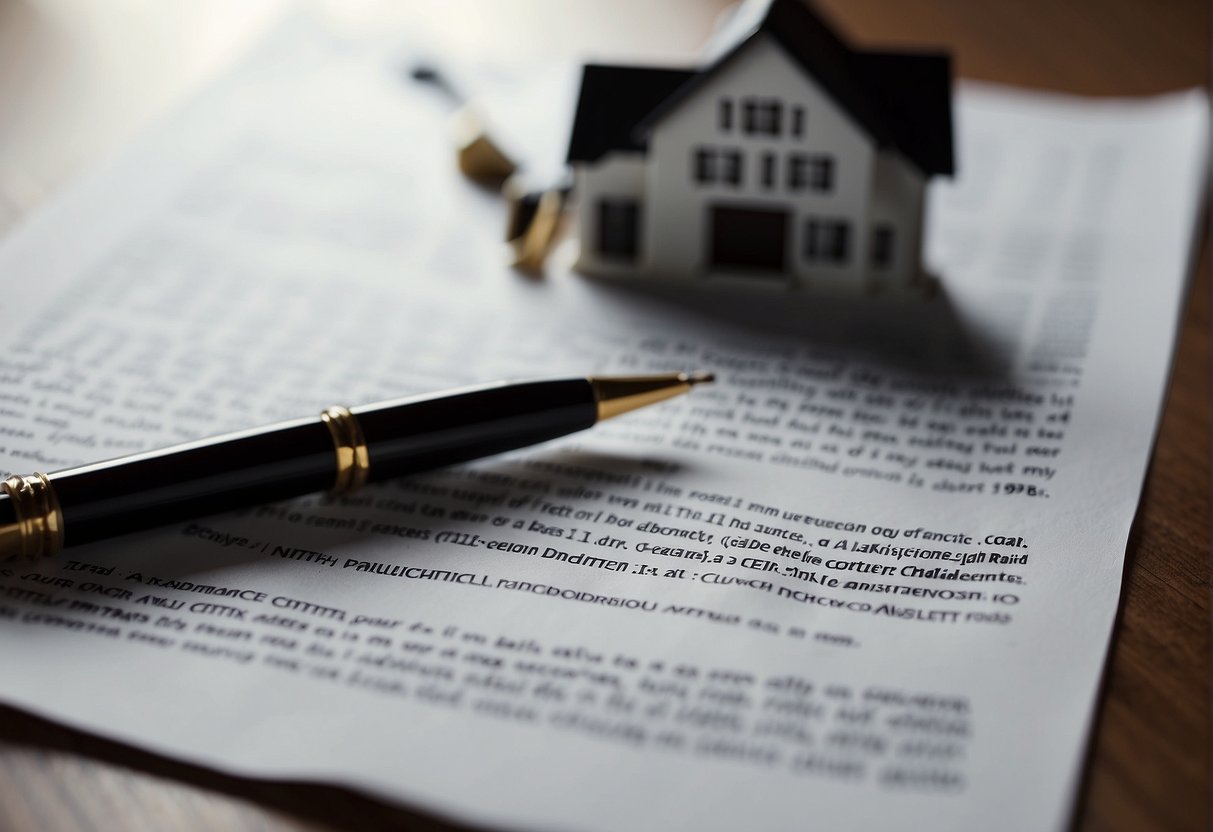 A house contract torn in half, with a broken pen nearby. A "Rescission" notice on the table. Symbolizing cancellation in real estate
