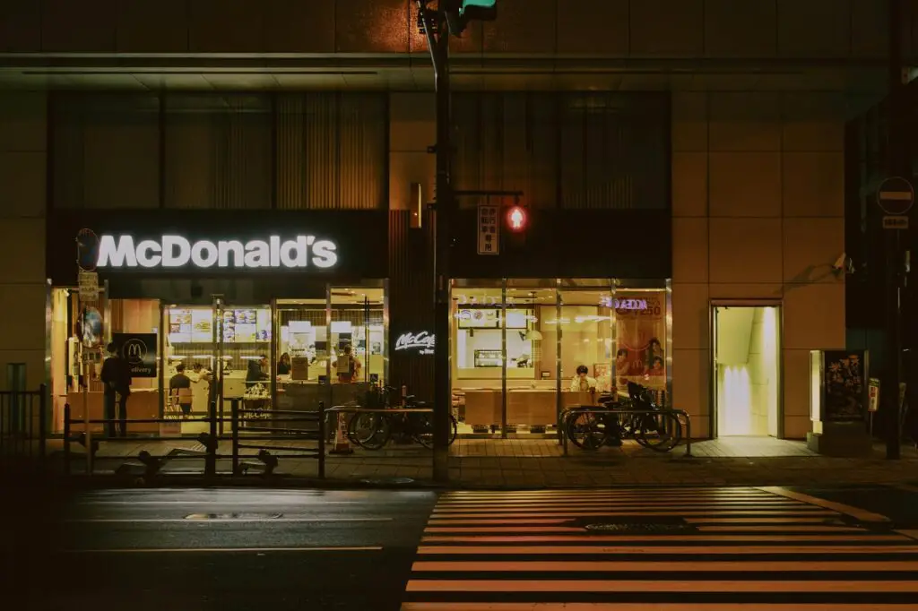 Nighttime Street View of McDonald's Restaurant